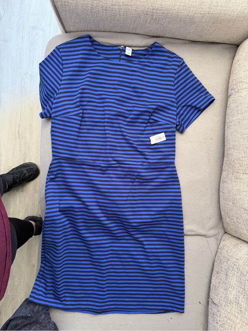 Old Navy Blue and Black Striped Midi Dress